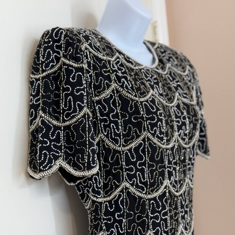 Vintage 90s Laurence Kazar Beaded Silk Evening Top 100% Silk Hand embellishments